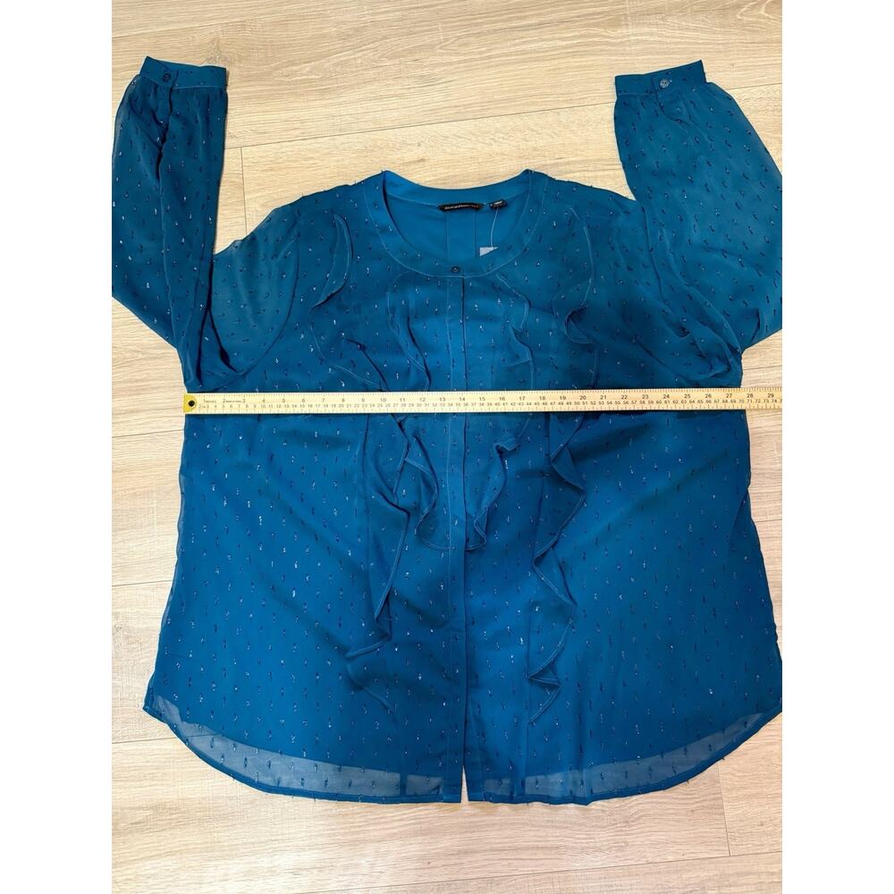 Isaac Mizrahi Live Teal Ruffle Blouse 26W Sheer Swiss Dot Tunic Top Elegant - Picture 10 of 13